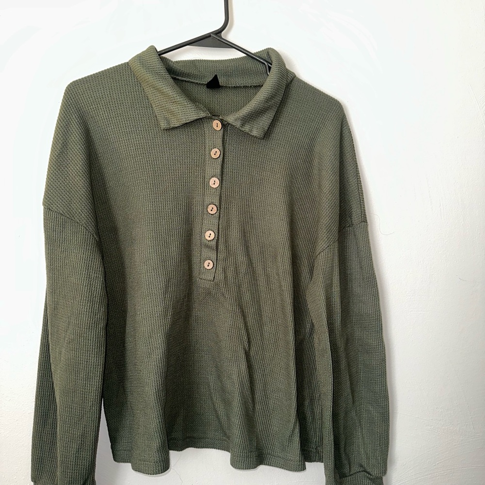 Olive Green Long Sleeve Collared Shirt
